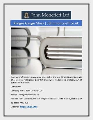 Klinger Gauge Glass | Johnmoncrieff.co.uk