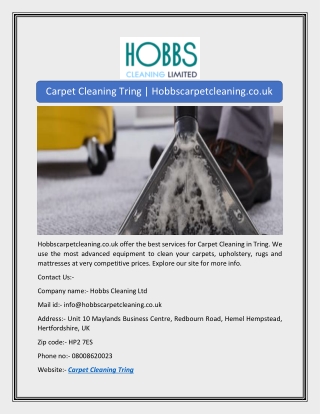 Carpet Cleaning Tring | Hobbscarpetcleaning.co.uk