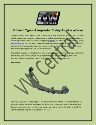 Different Types of suspension Springs Used In vehicles