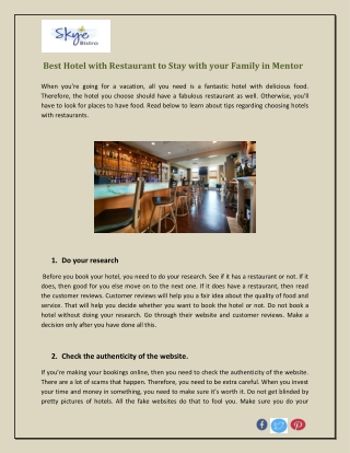 Best hotel with restaurant to stay with family in Mentor