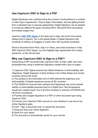 Use Capricorn DSC to Sign to a PDF