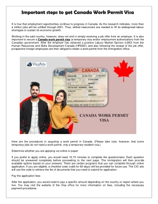 Important steps to get Canada Work Permit Visa | Visaaffix