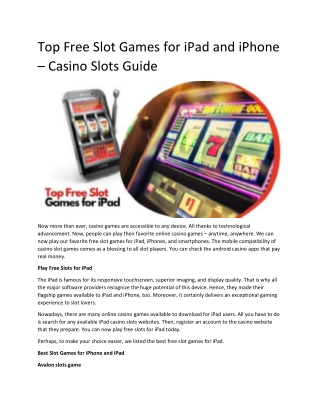Top Free Slot Games for iPad and iPhone