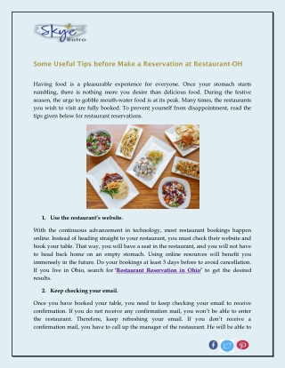 Some useful tips before make a reservation at a restaurant in Mentor