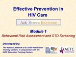 Module 1 Behavioral Risk Assessment and STD Screening