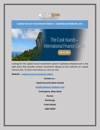 Capital Secure Investment Option | Capitalsecuritybank.com