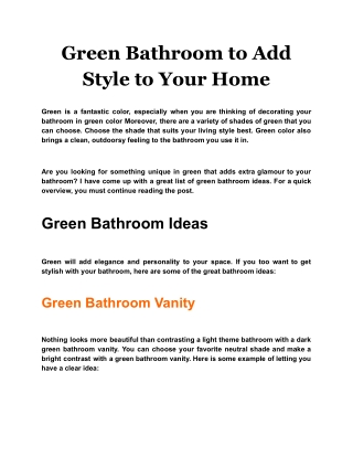 Green Bathroom to Add Style to Your Home