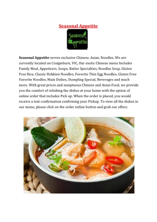 Seasonal Appetite Restaurant Menu Craigieburn - 5% off