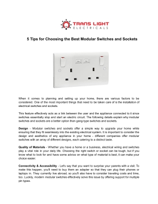 5 Tips for Choosing the Best Modular Switches and Sockets