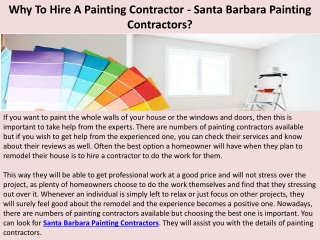 Why To Hire A Painting Contractor - Santa Barbara Painting Contractors?