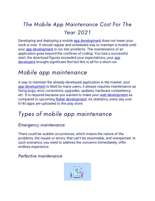 The Mobile App Maintenance Cost For The Year 2021