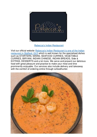 5% off - Rebecca’s Indian Restaurant Menu Stafford,QLD