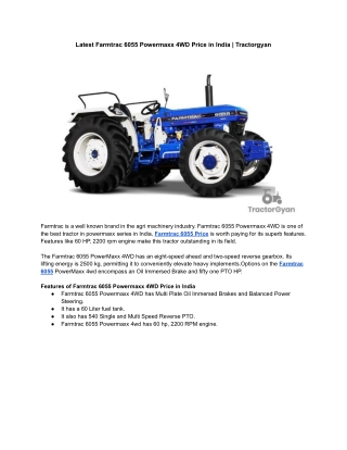 Latest Farmtrac 6055 Powermaxx 4WD Price in India 2021 | Tractorgyan
