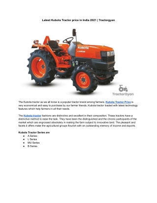 Latest Kubota Tractor price in India 2021 | Tractorgyan