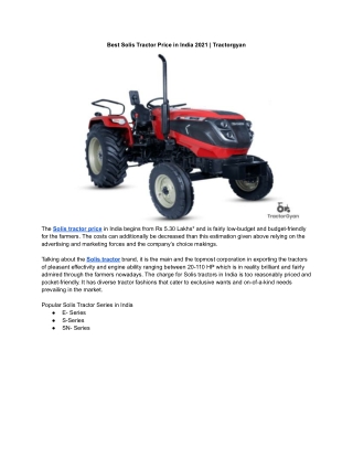 Best Solis Tractor Price in India 2021 | Tractorgyan