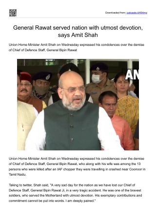 General Rawat served nation with utmost devotion, says Amit Shah