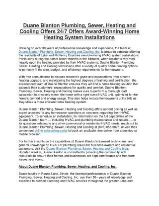 Duane Blanton Plumbing, Sewer, Heating and Cooling Offers 24/7