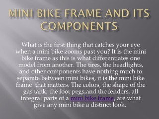 Mini Bike Frame and its Components
