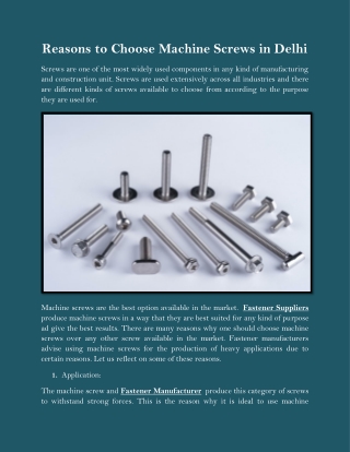 Reasons to Choose Machine Screws in Delhi