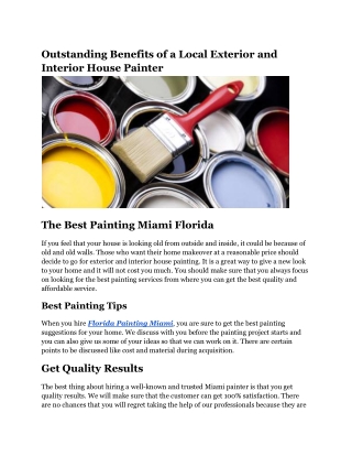 Outstanding Benefits of a Local Exterior and Interior House Painter