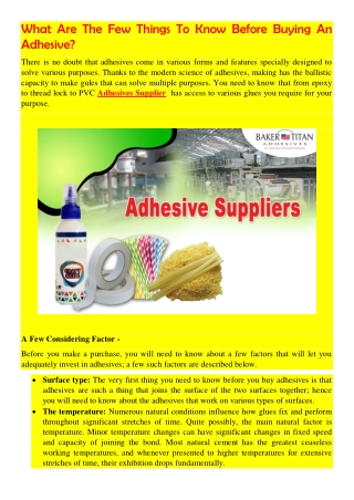 What Are The Few Things To Know Before Buying An Adhesive