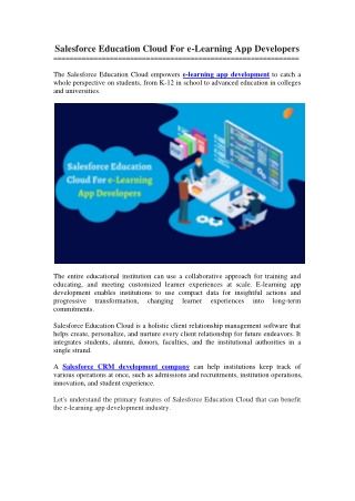 Salesforce Education Cloud For e-Learning App Developers