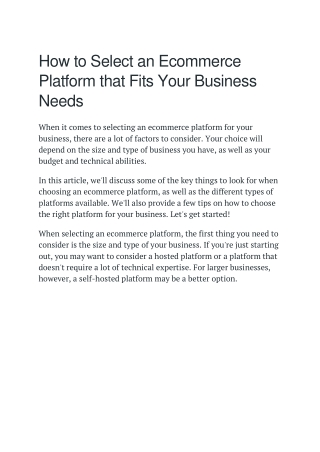 How to Select an Ecommerce Platform that Fits Your Business Needs
