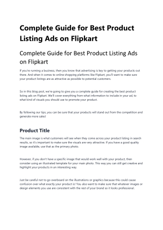 Complete Guide for Best Product Listing Ads on Flipkart