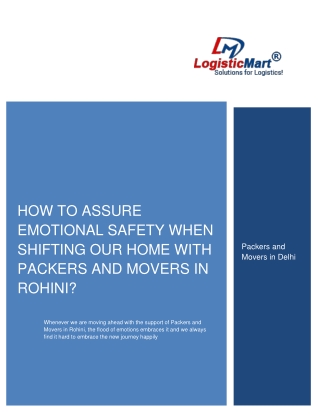 How to assure emotional safety with Packers and Movers in Rohini