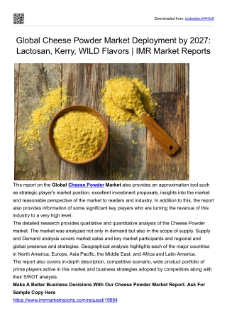 Global Cheese Powder Market Deployment by 2027: Lactosan, Kerry, WILD Flavors |