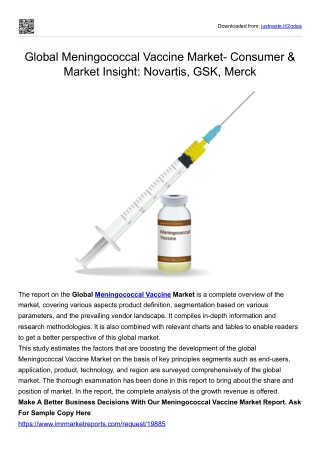 Global Meningococcal Vaccine Market- Consumer & Market Insight: Novartis, GSK, M