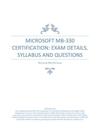 Microsoft MB-330 Certification: Exam Details, Syllabus and Questions