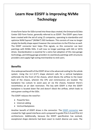 Learn How EDSFF is Improving NVMe Technology