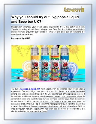 I vg pops e liquid UK