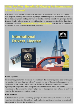 What Are The   Benefits Of Getting An International Driver