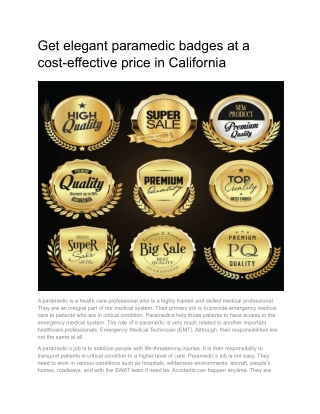 Get elegant paramedic badges at a cost-effective price in California