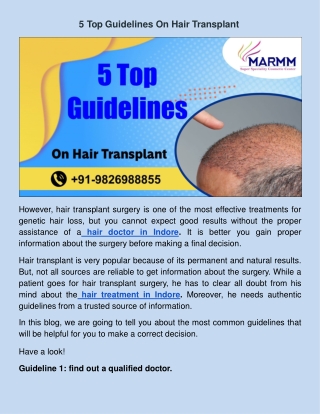 5 Top Guidelines On Hair Transplant