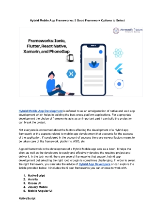 Hybrid Mobile App Frameworks: 5 Good Framework Options to Select