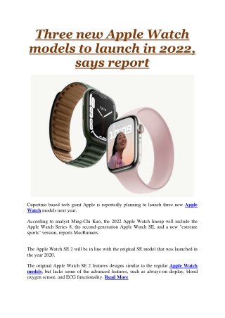 Three new Apple Watch models to launch in 2022, says report