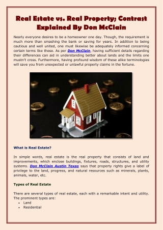 Real Estate vs. Real Property; Contrast Explained By Don McClain-converted