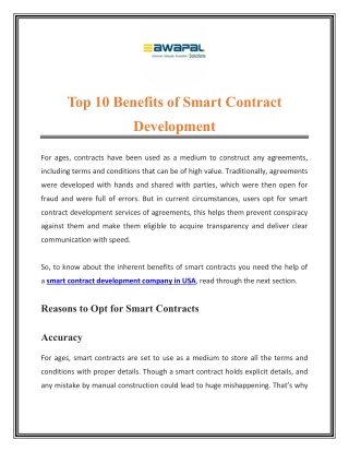 Top 10 Benefits of Smart Contract Development