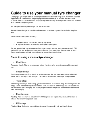 Guide to use your manual tyre changer