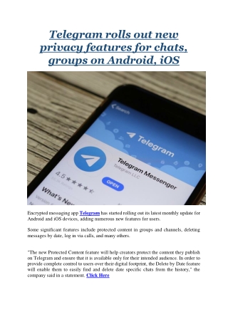 Telegram rolls out new privacy features for chats, groups on Android, iOS
