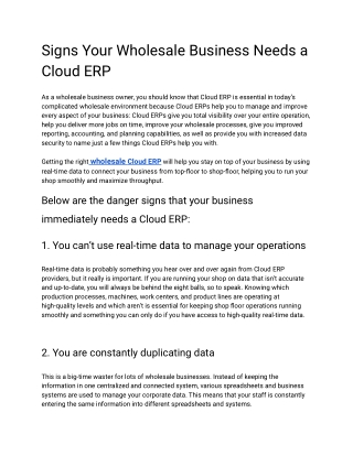 Signs Your Wholesale Business Needs a Cloud ERP