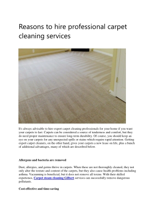 Reasons to hire professional carpet cleaning services