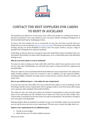 Contact the Best Suppliers for Cabins to Rent in Auckland