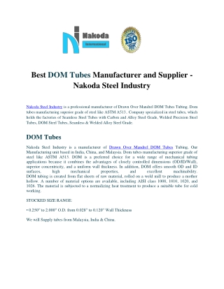 Nakoda Steel Industry - Best DOM Tubes Manufacturer and Supplier