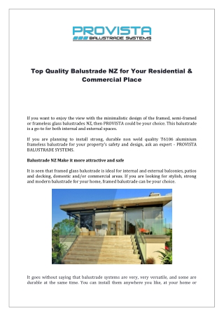 Top Quality Balustrade NZ for Your Residential & Commercial Place