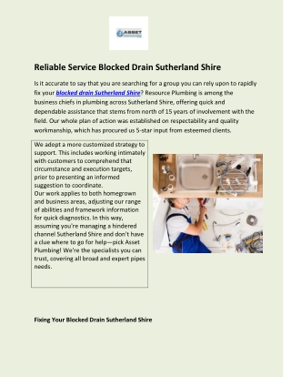 Reliable Service Blocked Drain Sutherland Shire