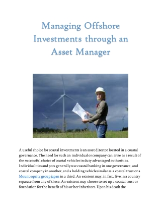 Managing Offshore Investments through an Asset Manager